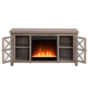Hudson & Canal Colton TV Stands with Crystal Fireplace Insert - Gray Oak, , hires