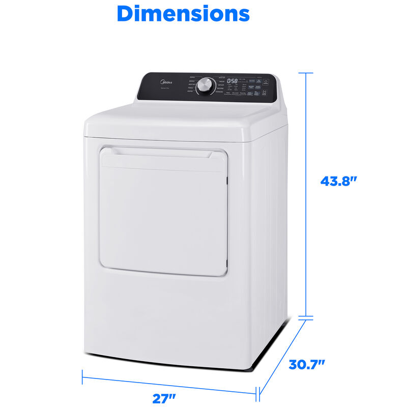 Midea 27 in. 7.0 cu. ft. Smart Electric Dryer with Sensor Dry & Sanitize Cycle - White, White, hires