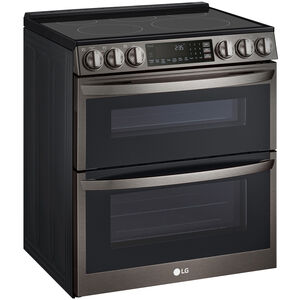 LG 30 in. 7.3 cu. ft. Smart Air Fry Convection Double Oven Slide-In Electric Range with 5 Smoothtop Burners - Printproof Black Stainless Steel, PrintProof Black Stainless Steel, hires