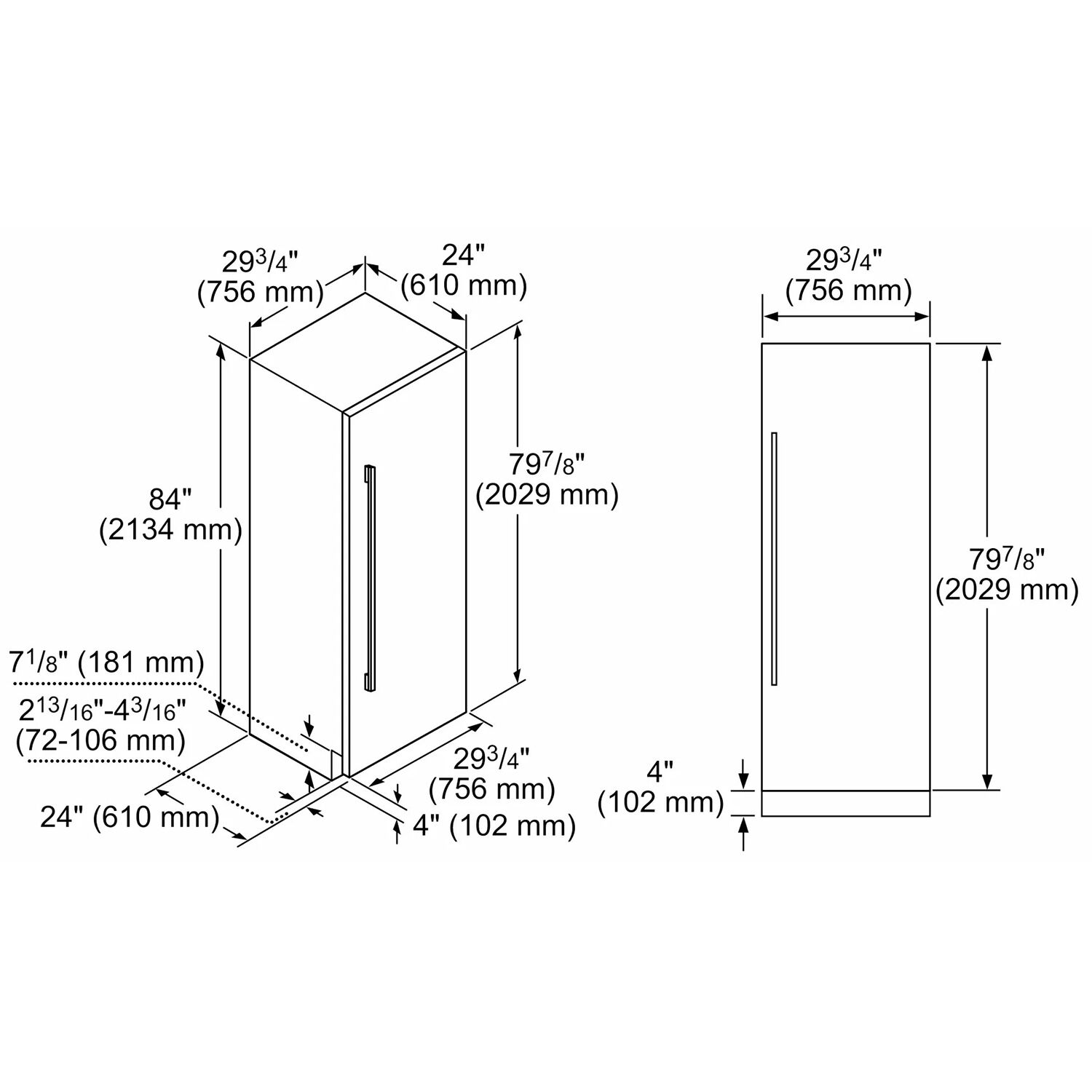 Inbuilt clearance refrigerator size