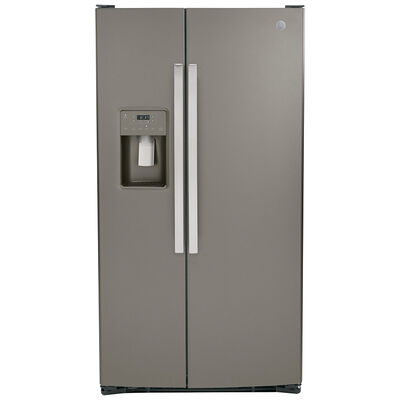GE 36 in. 25.3 cu. ft. Side-by-Side Refrigerator with External Ice & Water Dispenser - Slate | GSS25GMPES