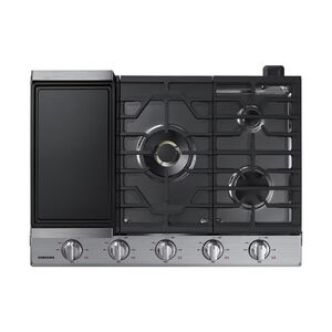 Samsung 30 in. 5-Burner Smart Natural Gas Cooktop with Griddle, Simmer Burner & Power Burner - Stainless Steel, Stainless Steel, hires
