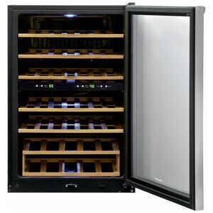 Frigidaire 22 in. Freestanding Wine Cooler with Wood Racks, Dual Temperature Zones & 45 Bottle Capacity - Stainless Steel, , hires