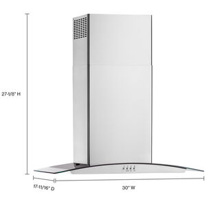 Whirlpool 30 in. Convertible Chimney Style Range Hood with 400 CFM, 3 Fan Speeds & 2 LED Lights - Stainless Steel, , hires
