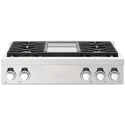SKS 36 in. 4-Burner Smart Natural Gas Rangetop with Griddle, Simmer Burner & Power Burner - Stainless Steel | SKSRT360GS