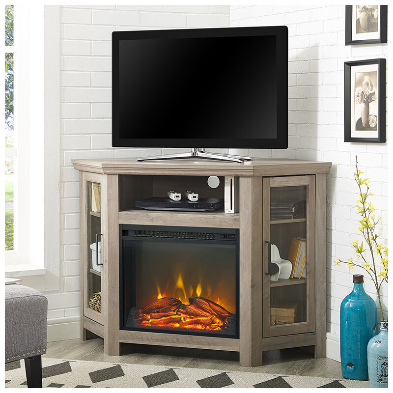 Walker Edison 48 Wood Corner Fireplace TV Stand Console - Grey Wash | P.C.  Richard u0026 Son