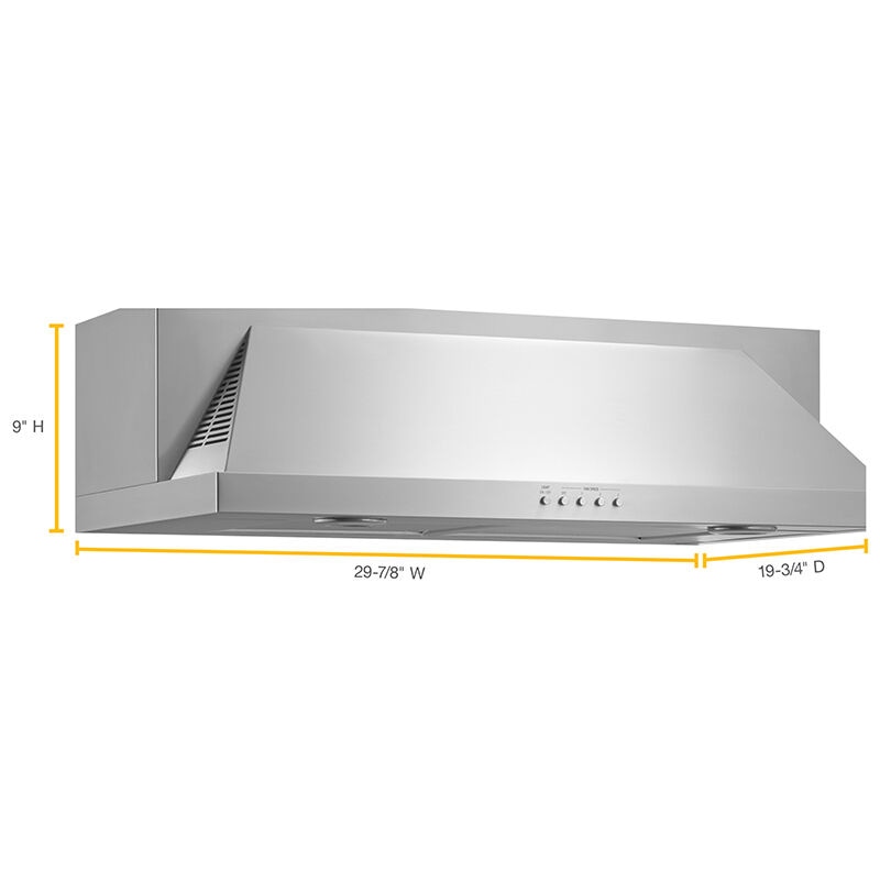 Maytag 30 in. Standard Style Range Hood with 3 Speed Settings, 400 CFM, Convertible Venting & 2 Halogen Lights - Stainless Steel, , hires