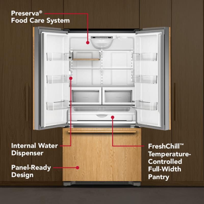 KitchenAid 36 in. 21.9 cu. ft. Counter Depth French Door Refrigerator with Internal Water Dispenser - Custom Panel Ready, Custom Panel Required, hires