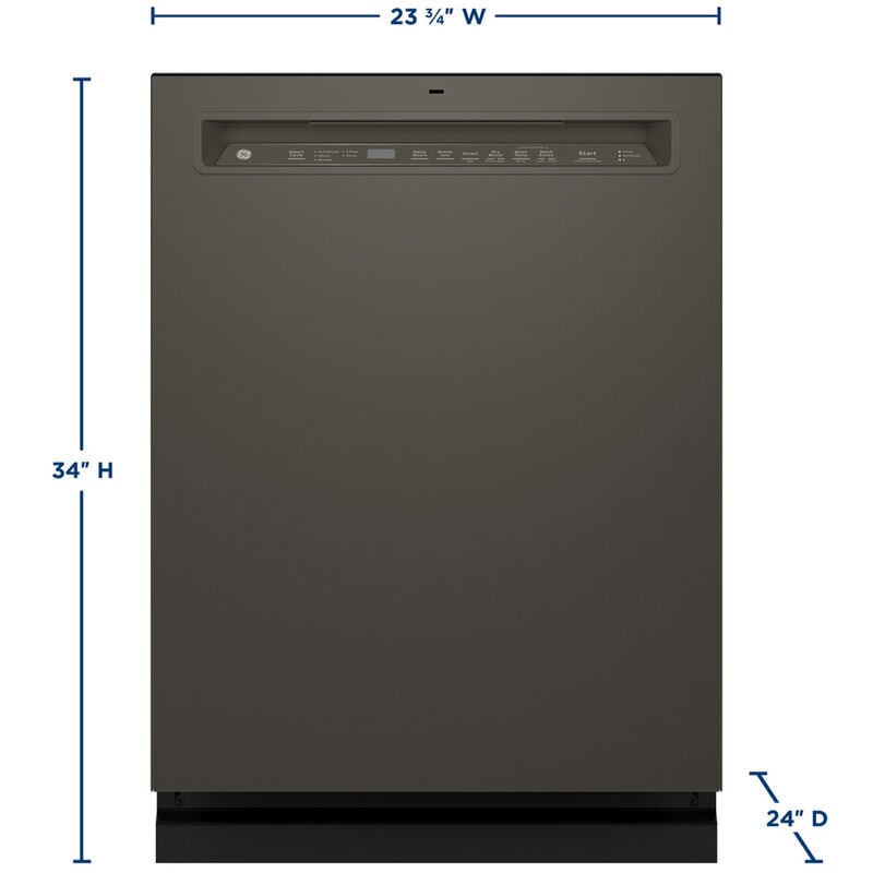GE 24 in. Front Control Flush-Mount Dishwasher with 47 dBa Sound Level, 3rd-Rack, Dry Boost & Pocket Handle - Slate, Slate, hires