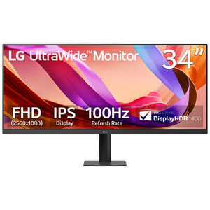 LG 34 in. UltraWide IPS FHD 100Hz VESA DisplayHD 400 Computer Monitor with Slim Stand - Black, , hires