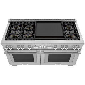 Thermador Pro Grand Professional Series 60 in. 10.6 cu. ft. Smart True European Convection Double Oven Dual Fuel Range with 6 Sealed Burners & Griddle - Stainless Steel, , hires