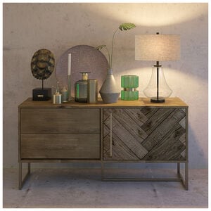 Hudson & Canal Lagos Table Lamp- Seeded Glass with Flax Shade, , hires