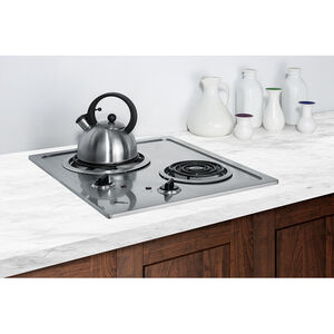 Summit 21 in. 2-Burner Electric Cooktop - Stainless Steel, , hires