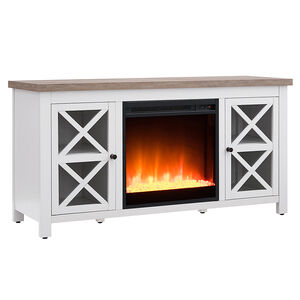 Hudson & Canal Colton TV Stand with Crystal Fireplace Insert - Gray/White Oak, , hires