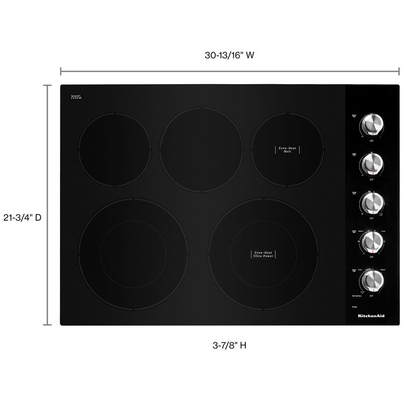 KitchenAid 30 in. Smart Electric Cooktop with 5 Smoothtop Burners - Black, , hires