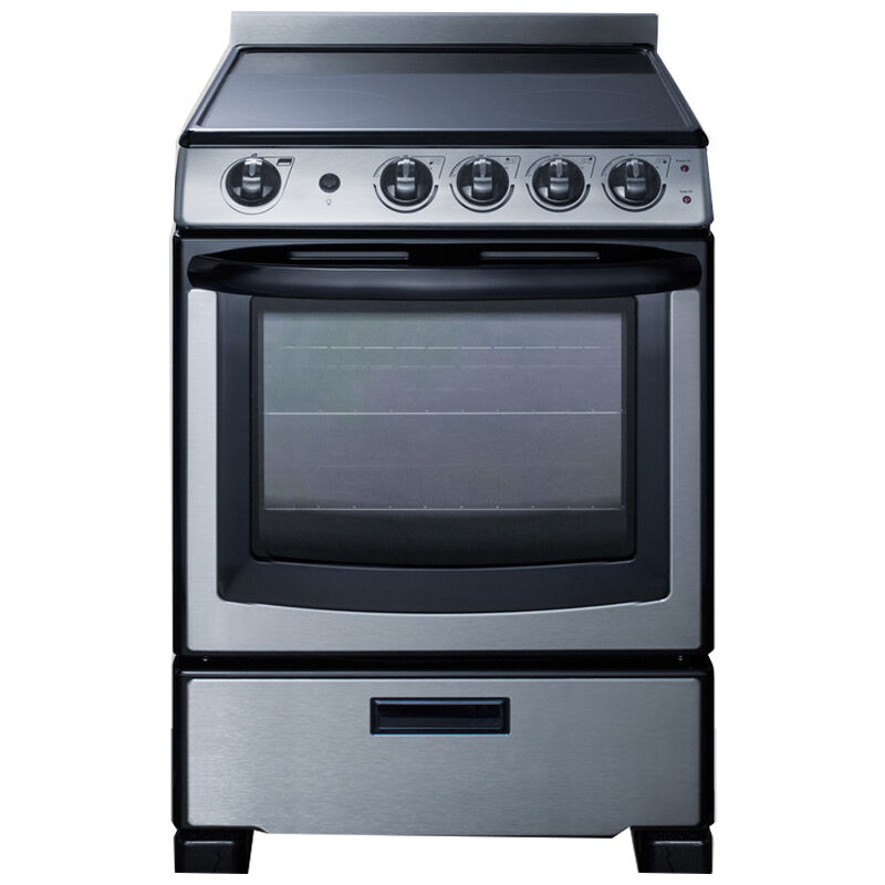 Summit White Pearl Series 24 in. 2.9 cu. ft. Oven Slide-In Electric Range with 4 Smoothtop Burners - Stainless Steel, , hires