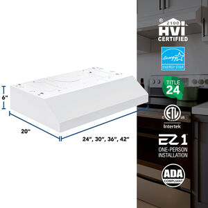 Broan Glacier GLA1 Series 36 in. Convertible Standard Style Range Hood with 350 CFM, 2 Fan Speeds & 2 LED Lights - White, , hires