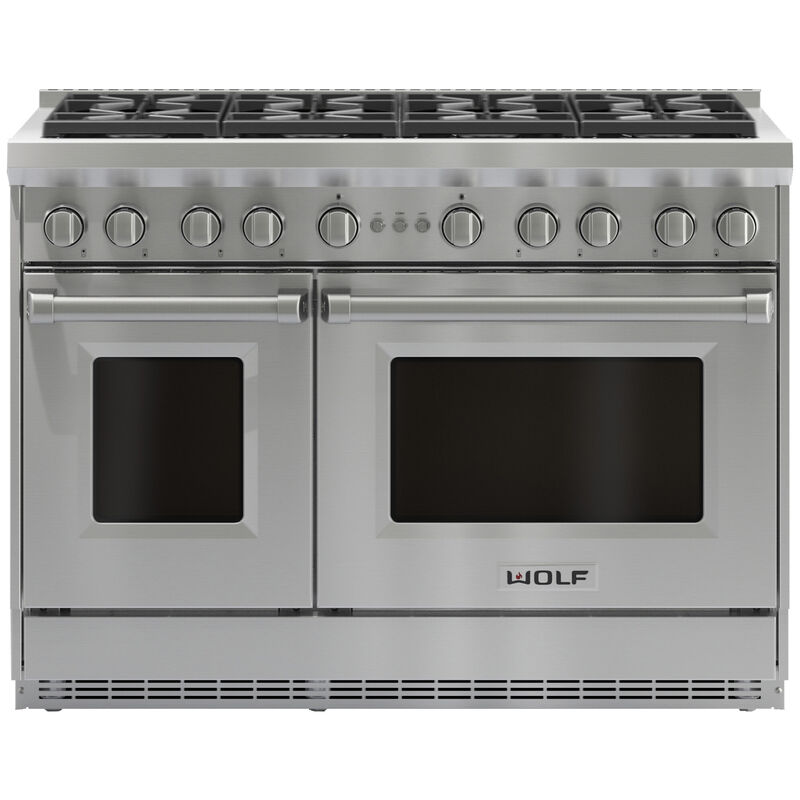 Wolf 48 in. 6.9 cu. ft. Double Oven Freestanding Gas Range with 8 Sealed Burners - Stainless Steel, , hires