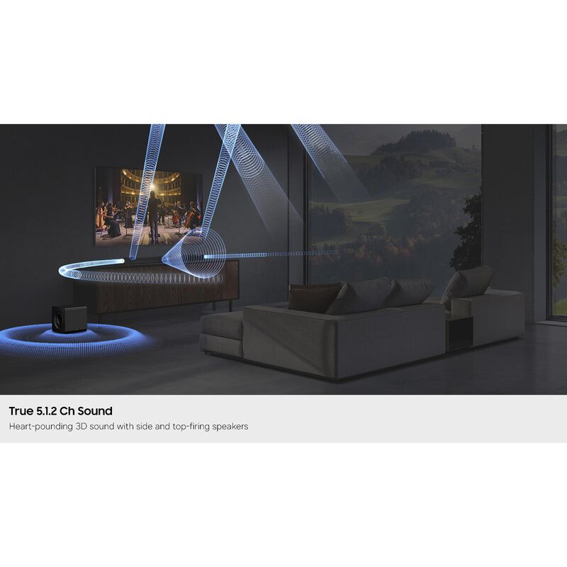 Samsung Q-Series 5.1.2 Channel Dolby Atmos Smart Sound Bar with Bluetooth & Wireless Subwoofer - Black, , hires