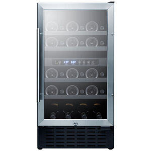Summit 18 in. Undercounter Wine Cooler with Wood Racks, Dual Temperature Zones & 28 Bottle Capacity - Stainless Steel, , hires