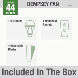 Hunter 44" Dempsey Low Profile Ceiling Fan with LED Light Kit and Handheld Remote - Brushed Nickel, Brushed Nickel, hires