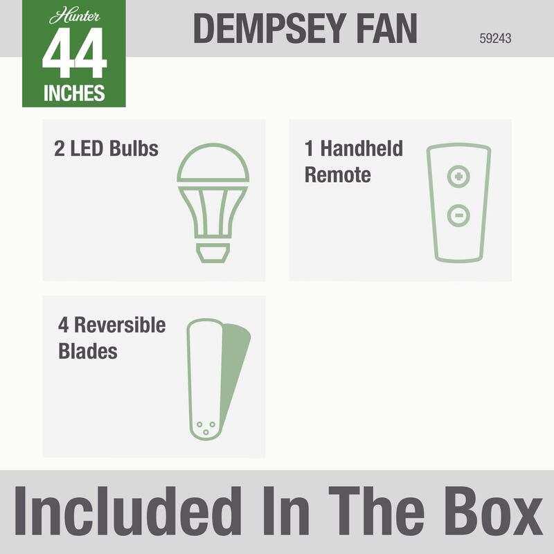 Hunter 44" Dempsey Low Profile Ceiling Fan with LED Light Kit and Handheld Remote - Brushed Nickel, Brushed Nickel, hires