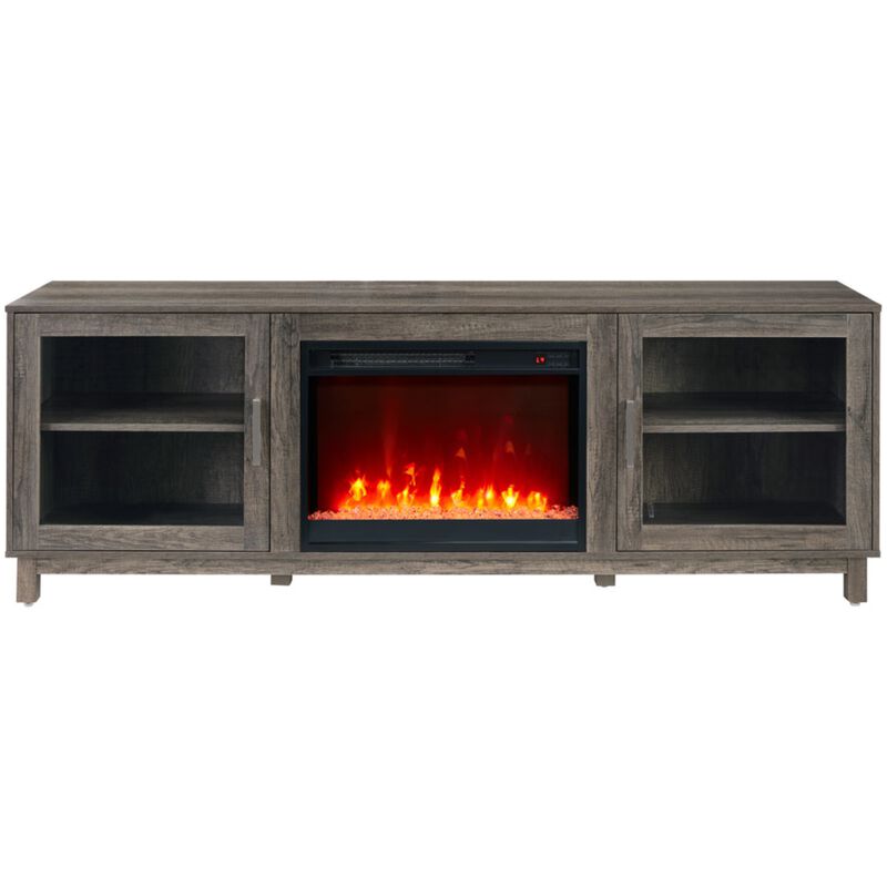 Lilola Summit 70"W Gray Walnut Finish TV Stand Console with Fireplace and Heater, , hires