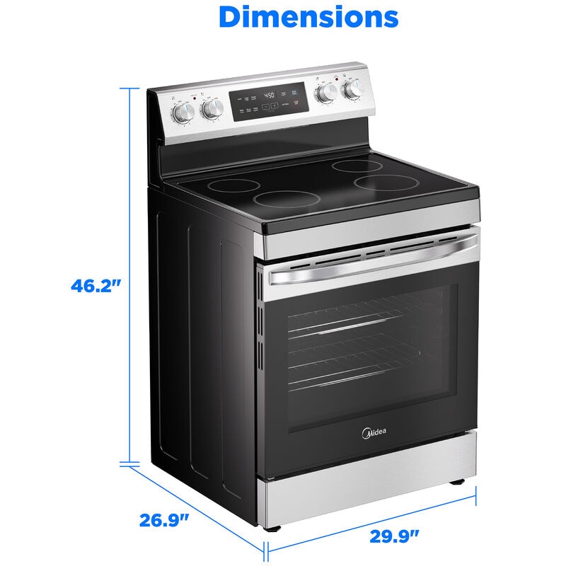 Midea 30 in. 6.3 cu. ft. Electric Range with Radiant Burners - Stainless Steel, Stainless Steel, hires