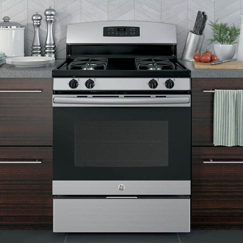 GE 30 in. 5.0 cu. ft. Oven Freestanding Gas Range with 4 Sealed Burners - Stainless Steel, Stainless Steel, hires