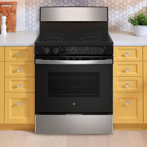 GE 30 in. 5.0 cu. ft. Oven Freestanding Electric Range with 4 Smoothtop Burners - Stainless Steel, , hires