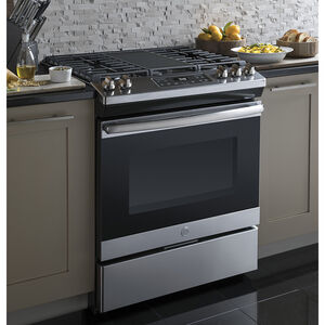 GE 30 in. 5.3 cu. ft. Oven Slide-In Gas Range with 5 Sealed Burners & Griddle - Stainless Steel, Stainless Steel, hires