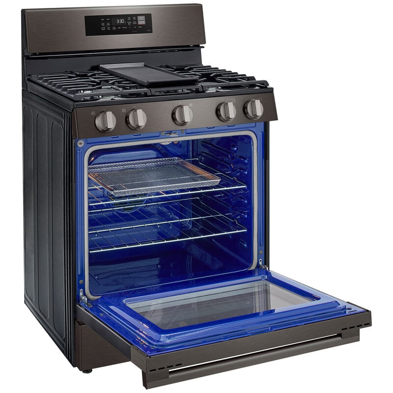 LG 30 in. 6.3 cu. ft. Smart Air-Fry True European Convection Gas Range with 5 Sealed Burners & Griddle - Black Stainless Steel, , hires