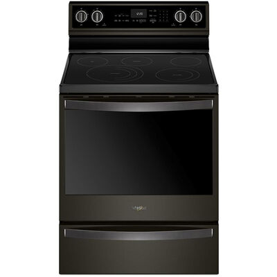 Whirlpool 30 in. 6.4 cu. ft. Smart Convection Oven Freestanding Electric Range with 5 Smoothtop Burners - Black with Stainless Steel | WFE975H0HV