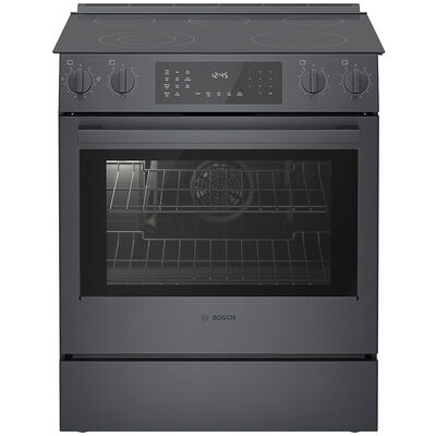 Bosch 800 Series 30 in. 4.6 cu. ft. Convection Oven Slide-In Electric Range with 5 Smoothtop Burners - Black Stainless Steel | HEI8046U