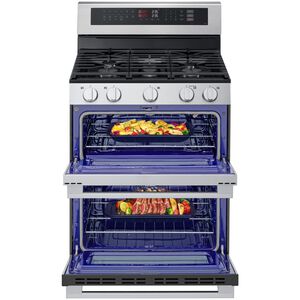 LG 30 in. 6.9 cu. ft. Smart Air-Fry True European Convection Double Oven Slide-In Gas Range with 5 Sealed Burners - Stainless Steel, , hires
