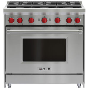 Wolf 36 in. 5.5 cu. ft. Oven Freestanding Gas Range with 6 Sealed Burners - Stainless Steel, , hires