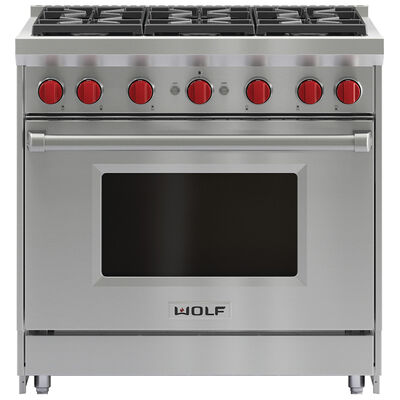 Wolf 36 in. 5.5 cu. ft. Oven Freestanding Gas Range with 6 Sealed Burners - Stainless Steel | GR366