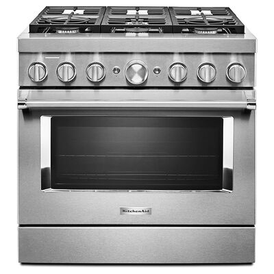 KitchenAid 36 in. 5.1 cu. ft. Smart True European Convection Dual Fuel Range with 6 Sealed Burners - Stainless Steel | KFDC506JSS