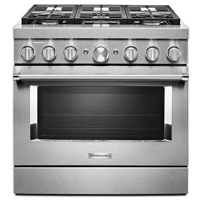 KitchenAid 36 in. 5.1 cu. ft. Smart Convection Oven Freestanding Dual Fuel Range with 6 Sealed Burners - Stainless Steel | KFDC506JSS