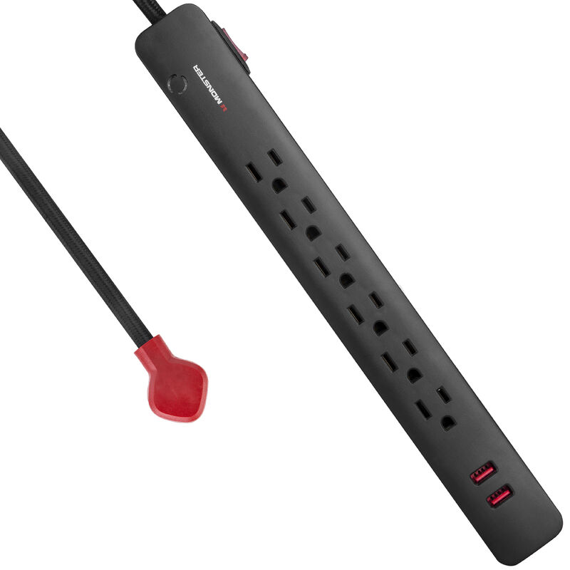 Monster Cable 6-Outlet Surge Protector with 2 USB Ports - Black, , hires