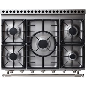 La Cornue Cornufe Series 36 in. 3.8 cu. ft. Dual Convection Dual Fuel Range with 5 Sealed Burners - Pure White - Stainless Steel Trim with Satin Chrome Accents, , hires