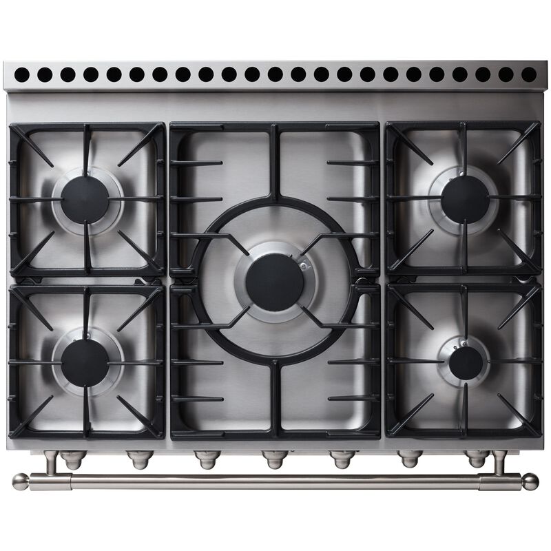 La Cornue Cornufe Series 36 in. 3.8 cu. ft. Dual Convection Dual Fuel Range with 5 Sealed Burners - Pure White - Stainless Steel Trim with Satin Chrome Accents, , hires