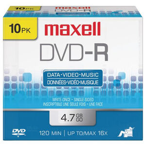 Maxell 638004 4.7GB 16X DVD-R - 10 Pack, , hires