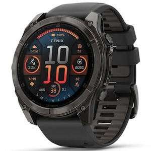 Garmin f nix 8 51 mm, AMOLED Smart Watch - Sapphire, Carbon Gray DLC Titanium with Black/Pebble Gray Silicone Band, , hires