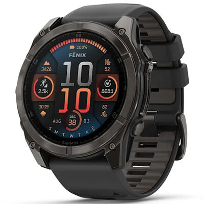 Garmin f nix 8 51 mm, AMOLED Smart Watch - Sapphire, Carbon Gray DLC Titanium with Black/Pebble Gray Silicone Band | 010-02905-20