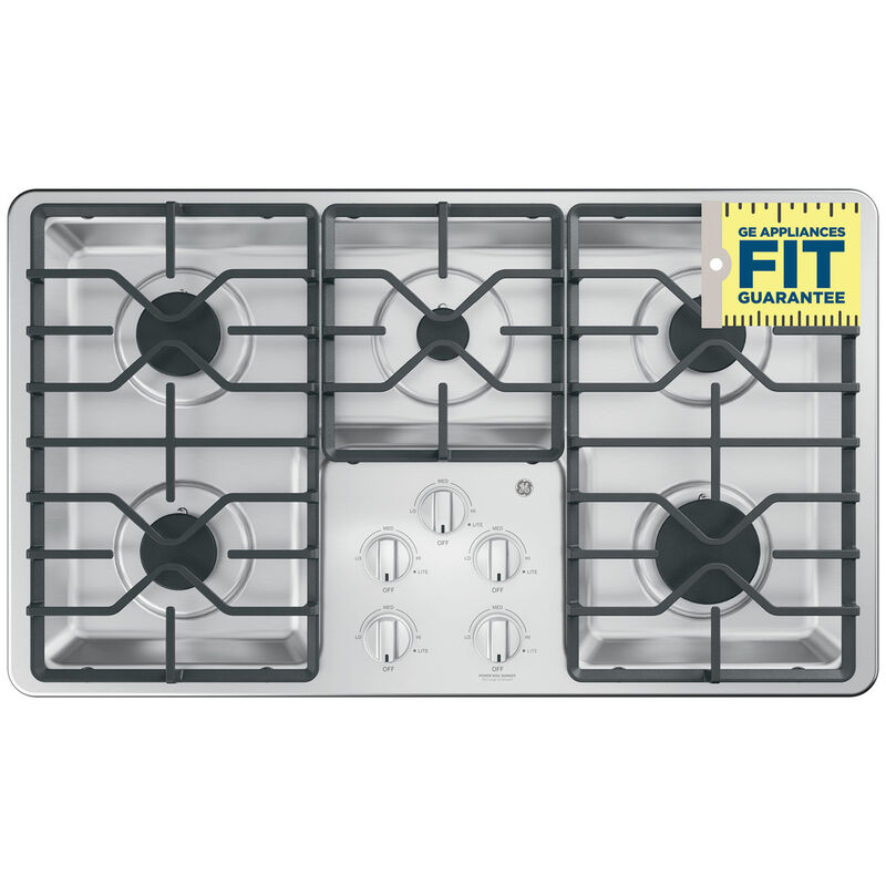 GE 36 in. 5-Burner Natural Gas Cooktop with Simmer Burner & Power Burner - Stainless Steel, Stainless Steel, hires