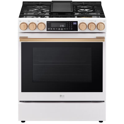 LG Studio 30 in. 6.3 cu. ft. Smart Air Fry Convection Oven Slide-In Natural Gas Range with 5 Sealed Burners & Griddle - Essence White | LSGS6338N