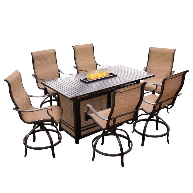 Hanover Monaco 7 Piece High Dining Fire, Tall Fire Pit Table With Chairs