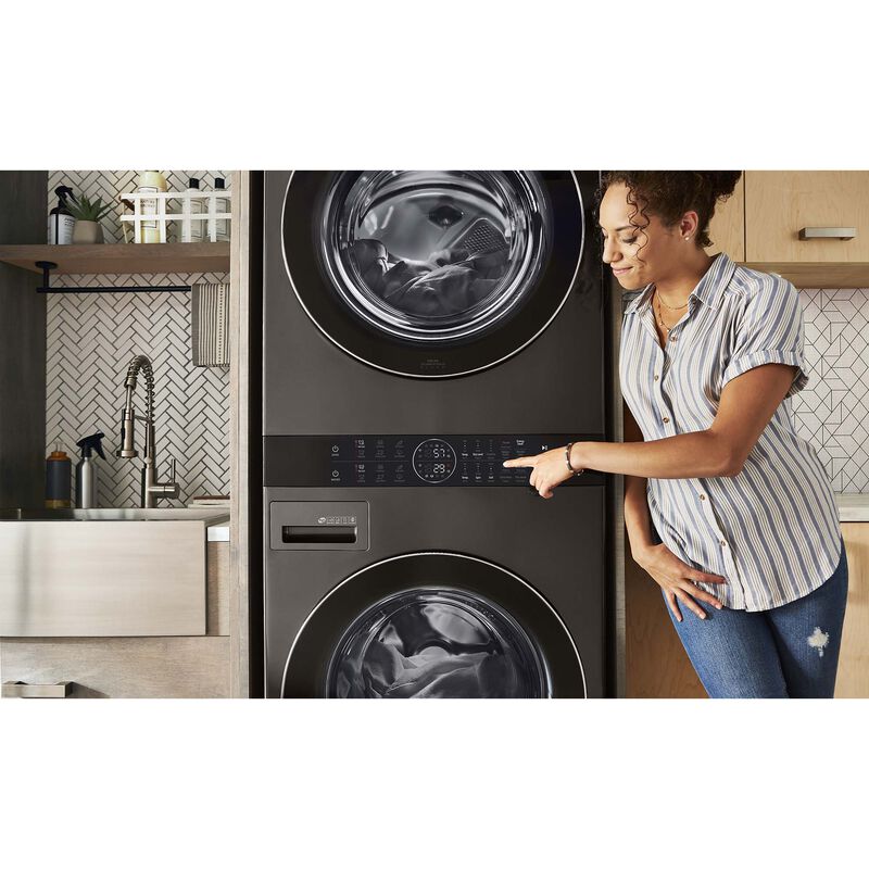 LG 27 in. WashTower with 4.5 cu. ft. Washer with 10 Wash Programs & 7.4 cu. ft. Electric Dryer with 9 Dryer Programs, Sensor Dry & Wrinkle Care - Black Steel, Black Steel, hires