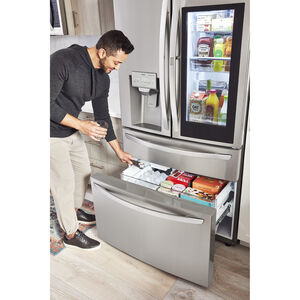 LG InstaView Series 36 in. 22.5 cu. ft. Counter Depth 4-Door French Door Refrigerator with Ice & Water Dispenser - Stainless Steel, Stainless Steel, hires